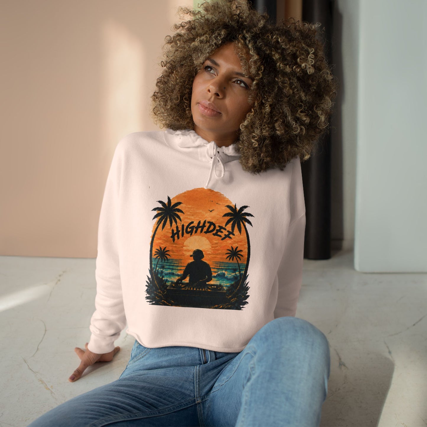 Highde Surf Sunset Crop Hoodie — Retro Palm Beach Vibes