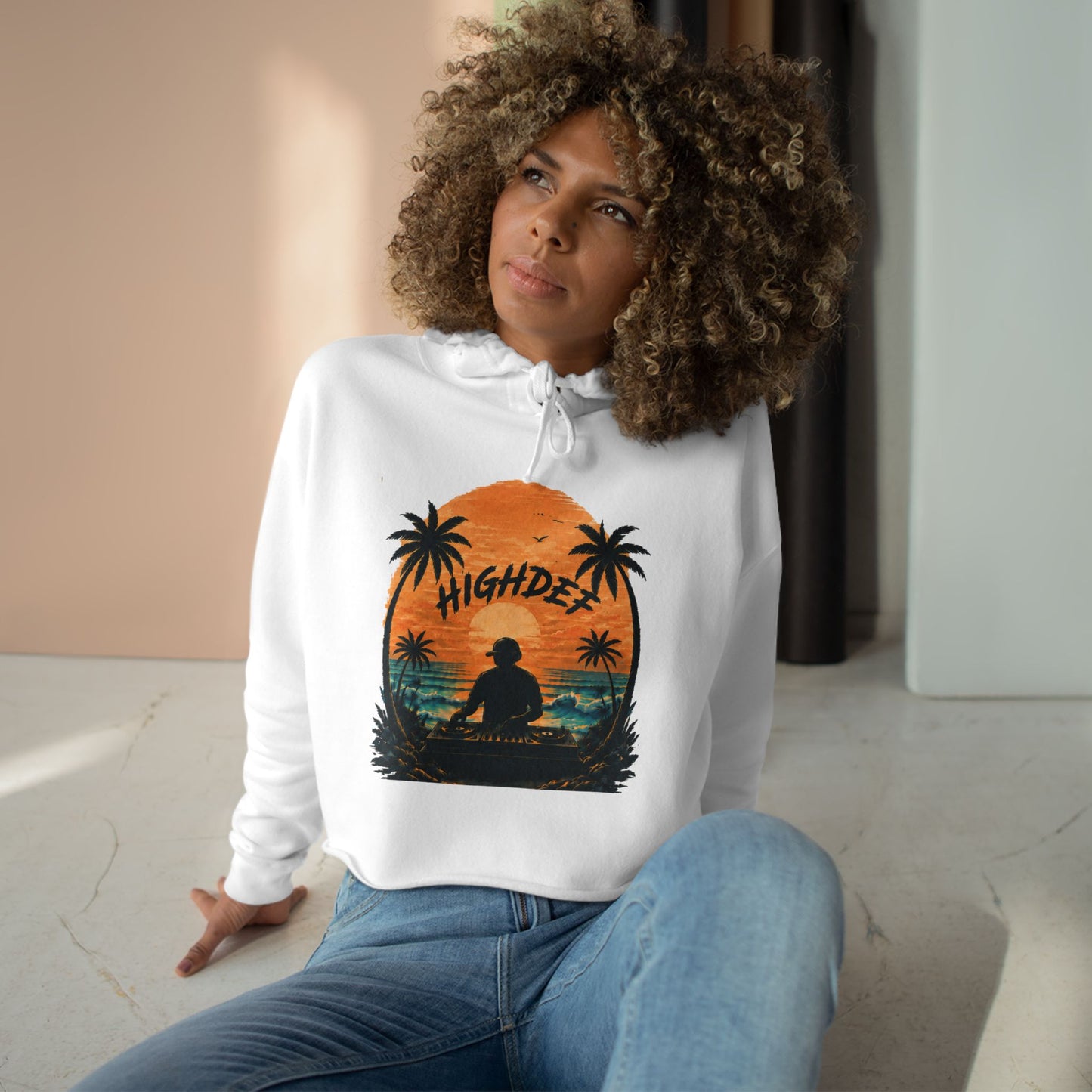 Highde Surf Sunset Crop Hoodie — Retro Palm Beach Vibes